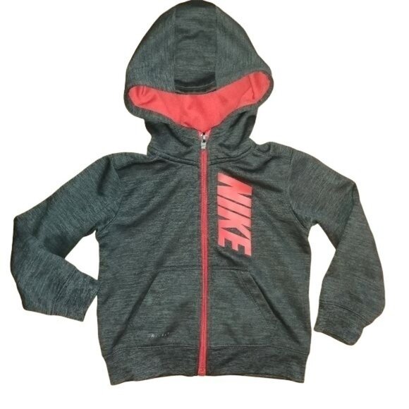 Nike Kids Baby Size 18-24 months Dri-Fit Full-Zip Hoodie Jacket Red/Gray - Picture 1 of 7